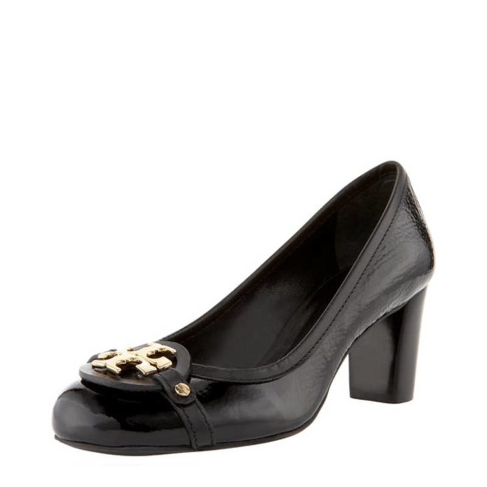 Tory Burch Aaden Black Patent Logo Pump Size 6
